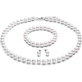 Elunix 8mm Pearl Necklace Set - Necklace Bracelet Earrings Trio for Women and Girls, Faux Pearl Jewelry Set for Wedding, Party, Daily Fashion