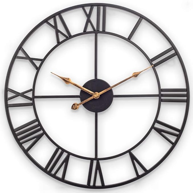 Large Wall Clock, European Industrial Vintage Clock with Large Roman