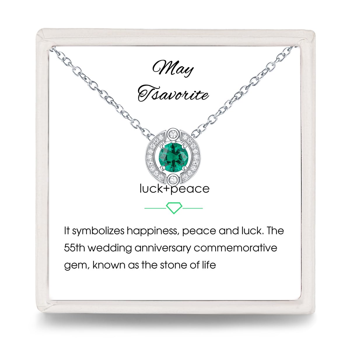 Emerald Green May Birthstone Necklace: 925 Sterling Silver Diopside Birthstone Cubic Zirconia Pendant Halo Necklaces, Elegant Jewelry Anniversary Mother's Day Birthday Gift for Women Teen Girls Mom