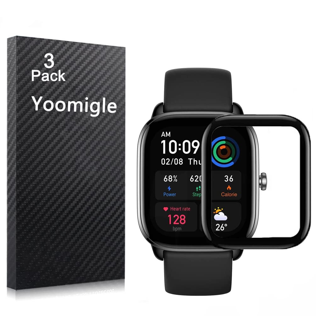 Yoomigle 3 Pack Compatible with Amazfit GTS 4 Mini Screen Protector Film for GTS 4 Mini Smartwatch Screen Protectors Foils 3D Full Coverage Screen Cover Anti-Scratch