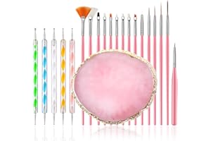 FULINJOY 21Pcs Nail Art Brushes Set, 1 Resin Nail Art Palette, 5 Nail Art Dotting Pens, 15 Nail Art Brushes, Nail Polish Mixing Palette Double-Ended Dotting Pen Nail Liner Brush Nail Drawing Brushes