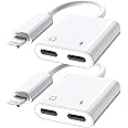 DCNETWORK iPhone Headphones Adapter 2 in 1 Dual Lightning Charge Cable Aux Adapter Converter Charging+Call+Music Control Compatible with iPhone 12/11/XS/XR/X/8/7（2 Pack）