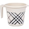 VAKRATUNDA KITCHENWARES Premium BPA Free Plastic Mugs for Bathroom, Bath Mug, Check Design Bathing Mugs Dabba Camping Mug, 50 Fluid Ounce Capacity (1, Beige)