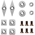 DEEFIINE 10Pcs Tungsten Carbide Cutters Inserts Set with 6pcs Screws for Woodturning Tools(Include 11mm Square, 11mm Square with Radius R50, 12mm and 8.9mm Round, 30x10mm Diamond with Sharp Point)
