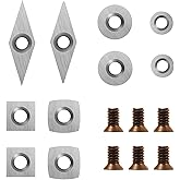 DEEFIINE 10Pcs Tungsten Carbide Cutters Inserts Set with 6pcs Screws for Woodturning Tools(Include 11mm Square, 11mm Square w