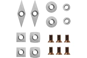 DEEFIINE 10Pcs Tungsten Carbide Cutters Inserts Set with 6pcs Screws for Woodturning Tools(Include 11mm Square, 11mm Square w