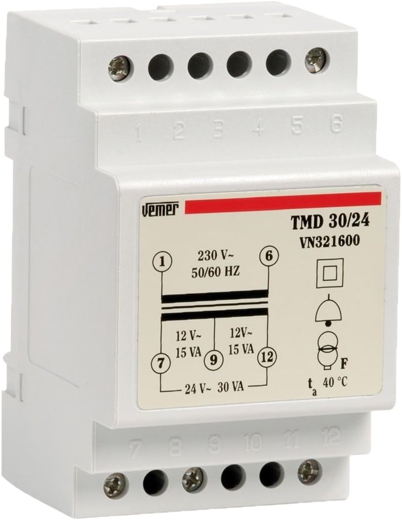 VEMER VN321600 Transformer TMD 30/24 Din Bar 230V to 12-24V 30 VA