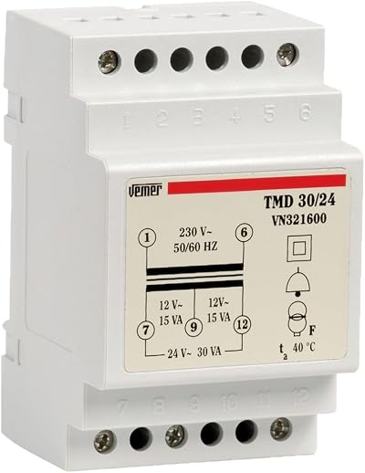 VEMER VN321600 Transformer TMD 30/24 Din Bar 230V to 12-24V 30 VA