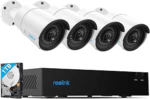 Reolink 4CH 4MP PoE-Security-Camera-System, 4pcs Wired 4MP Outdoor PoE IP Cameras, 4-Channel NVR with 1TB HDD for Home and Business 24/7 Recording