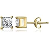 JewelryPalace Princess Cut 0.8ct Moissanite Solitaire Stud Earrings for Women, Square Shape 925 Sterling Silver 14k Gold Plated Earrings for Her, Simulated Diamond Earrings VVS D-F