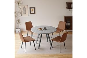 Zerifevni Round Dining Table Set, Mid Century Modern Small Round Dining Table Set, Saving Space (Table + 4 Brown Chairs)