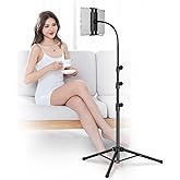 Ipad Tripod Stand, Gooseneck 65" Height Adjustable Floor Stand with 360° Rotating iPad Tripod Mount for iPhone,iPad pro,Kindle and All 4.5-12.9 Inch Tablet and Phone