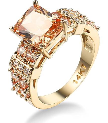 Bague Coeur En Topaze Champagne - Taille 6, Métal Plaqué Or 10K, Référence R1847