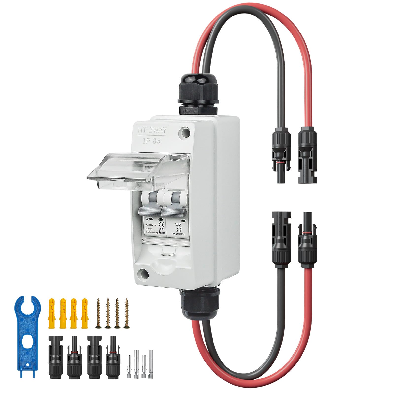 Photo 1 of Pjerjzn Solar Panel Disconnect Switch 1000V 30A PV Disconnect Switch Outdoor Miniature Circuit Breaker IP65 for Solar PV Homes Battery (1000V 30 Amp)