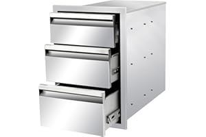 SGOLAN Outdoor Kitchen Drawers 14" W x 21" H x 23" D Triple BBQ Drawers Stainless Steel Built-in Drawer for Outdoor Kitchen Island, Patio Grill Station