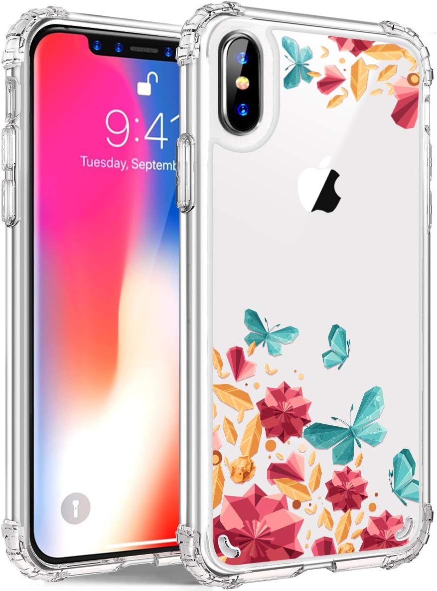 iPhone Xs Max Case, Soft TPU Case for iPhone Xs Max 6.5 Inch, Slim Flexible Cover for Women Sakura Cherry Design Case for iPhone Xs Max 6.5 inch 2018 (Butterfly)