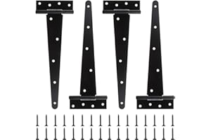 Acrux7 4 PCS Heavy Duty Gate Hinges 12 Inch T Strap Hinge Shed Barn Door Hinges with Screws, Black Strap Gate Hinge Outdoor f