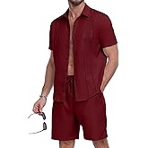 YTD Men's 2 Pieces Shirt Sets Short Sleeve Casual Button Down Hippie T-Shirts Shorts Sets Summer Fashion Beach Outfits