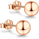 Rose Gold Plated Sterling Silver Ball Stud Earrings 3mm-10mm Options, Simple Polished Ball Studs Hypoallergenic Jewelry