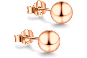 CUTEFEEL Rose Gold Plated Sterling Silver Ball Stud Earrings 3mm-10mm Options, Simple Polished Ball Studs Hypoallergenic Jewelry