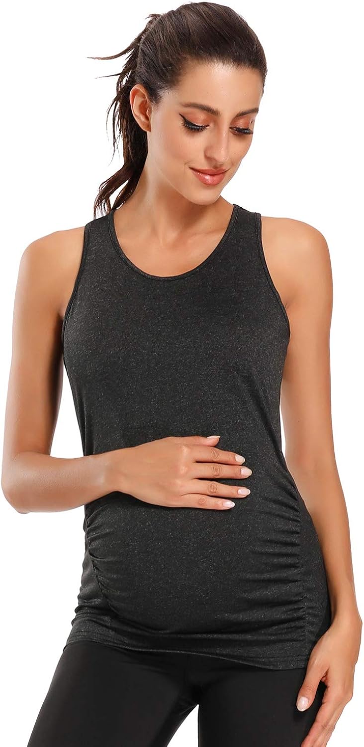 Glampunch 3PCS Maternity Yoga Tops Sleeveless Racerback Workout Athletic Maternity Tank Tops Pregnancy T-Shirts at  Women’s Clothing store
