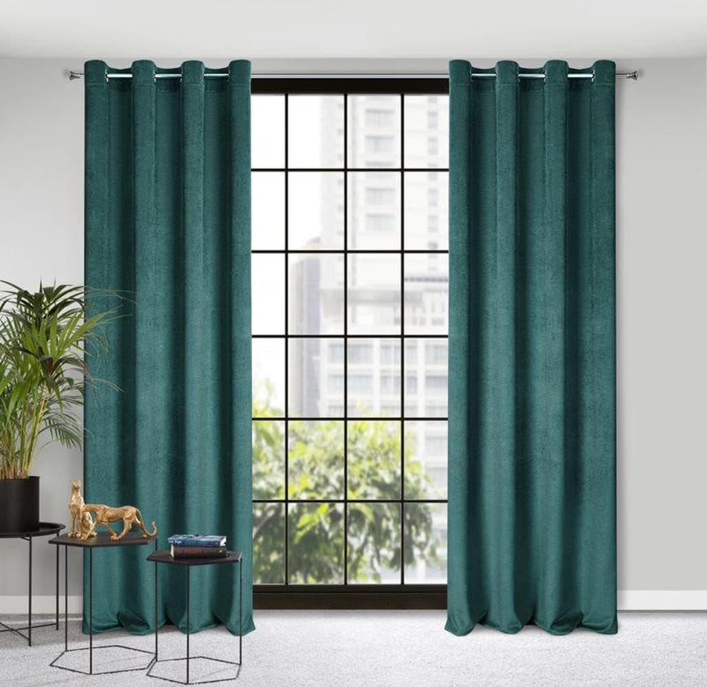Eurofirany ELIZA Structural Velvet Curtain with Eyelets - 1 Pc. Velvet Thermal Insulated Curtain, Opaque, Room Darkening, Bedroom, Living Room, 140x250 cm, Mint