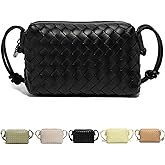 QAORD Woven Crossbody Bags For Women, Small Handmade Purse Clutch Shoulderbag Handbag Vegan Leather Zipper Closure Bags