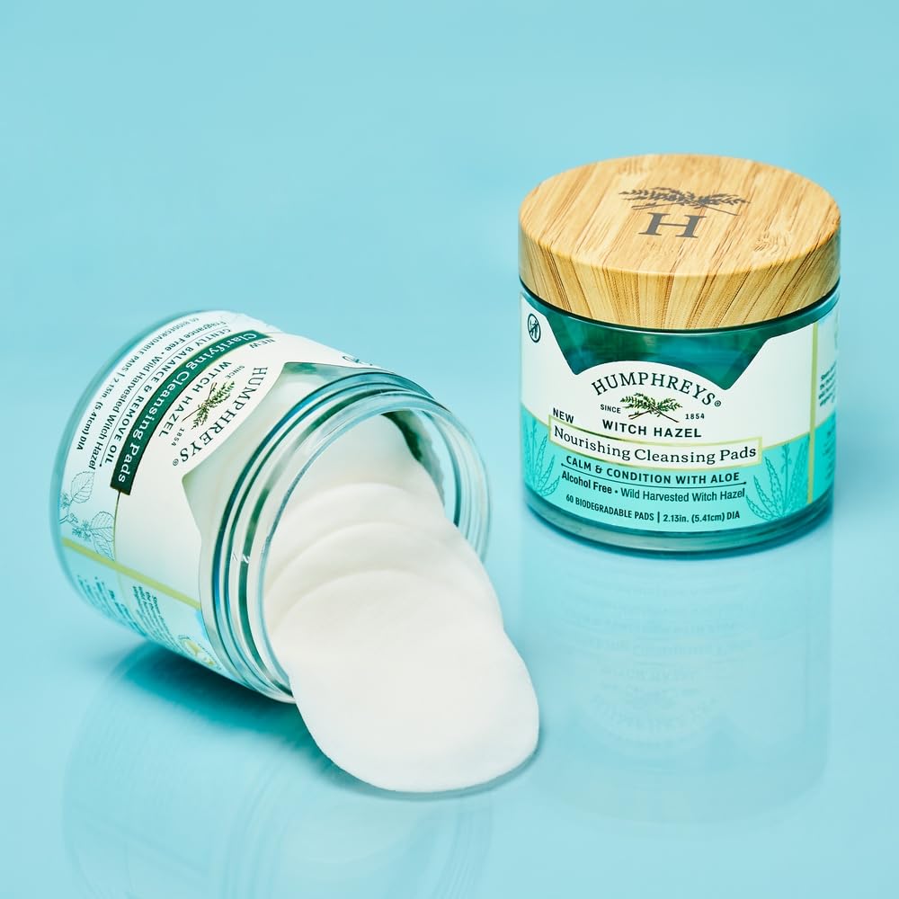 Humphreys Witch Hazel Clarifying Cleansing Pads | Wild Harvested Witch Hazel | Natural, Fragrance-Free Formula | Removes Oil & Impurities | 60 Rounds