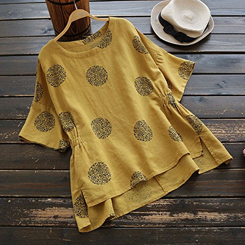 Londony âœ¡ Womens O Neck Loose Tunic Plue Size Tops Polka Dot Dresses Casual Short Sleeve Chiffon Top T-Shirt Blouse Yellow
