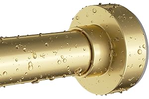 Emlaoe Gold Shower Curtain Rod 34-66 Inches(2.8-5.5ft) Never Rust Adjustable Shower Rod Spring Tension Non Slip No Drilling Shower Rods for Bathroom Garland Window