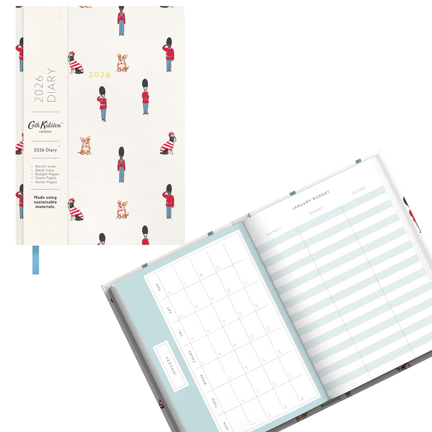 Widdle Gifts 2026 Diary Cath Kidston A6 Guards Ditsy Week to View Diary with Monthly Planner 1419