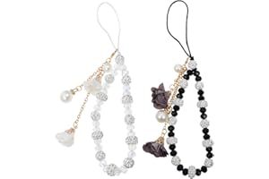 2PCS Phone Wrist Strap, Flower Cell Phone Strap Cell Phone Lanyard Phone Chain String Crystal Beaded Phone Charm Strap