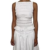 Women Y2K Shirred Tank Top Smocked Ruffle Sleeveless Crop Top Cute Slim Fit Top Shirt Vacation Going Out
