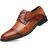 Men's Business Casual Dress Shoes Italy Prince Classic Wingtip Lace-Up Brogues Modern Formal Woven Leather Oxfords