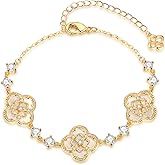 18K Gold Plated Clover Bracelets for Women, Four-Leaf Clover Bracelet with Sparkling Cubic Zirconia, Gold Charm Bracelet Lucky Link Dainty Jewelry, Trendy Unique Gifts for Women, GF, Mother, Wife, Her