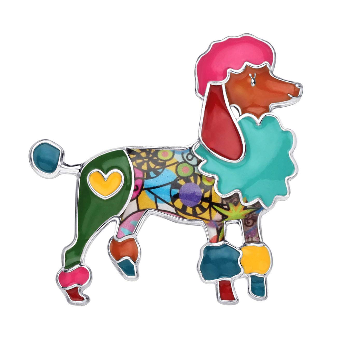 BONSNY Enamel Alloy Cute Poodle Dog Brooch Pins Jewellery for Women Girls Dress Scarf Accessories Gift (Multi)
