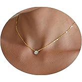 Caenyo Gold Evil Eye Necklace,14K Gold Plated Dainty Solitaire Minimalist Diamond Evil Eye Simple Necklace For Women Gold Jewelry Gifts