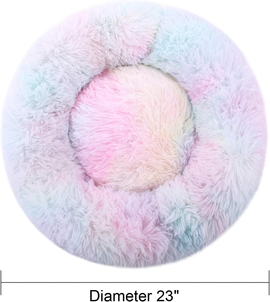 KAMA BRIDAL Marshmallow Cat Bed, Round Donut Beds Sofa for Small Dogs, Warm Plush Calming Pet Bedding, Pluffy, Comfy&Cute Faux Fur Cuddler Indoor, Size 23" : Pet Supplies