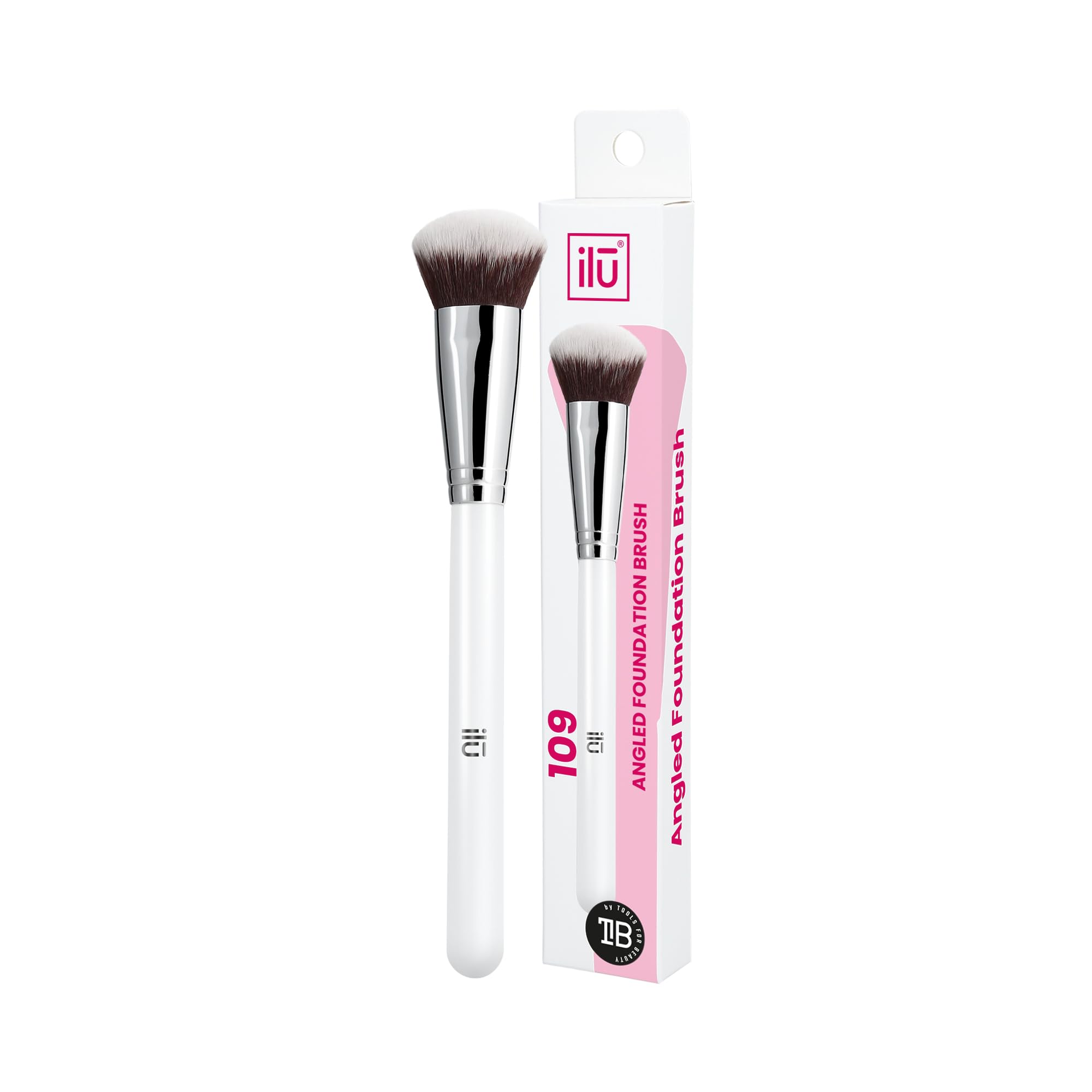 T4B Ilu 109 Angled Foundation Makeup Brush Taklon Bristles for Sensitive Skin Designed for Professional and Makeup Lovers, Dimensions Bristles 15-25mm Brush 181mm