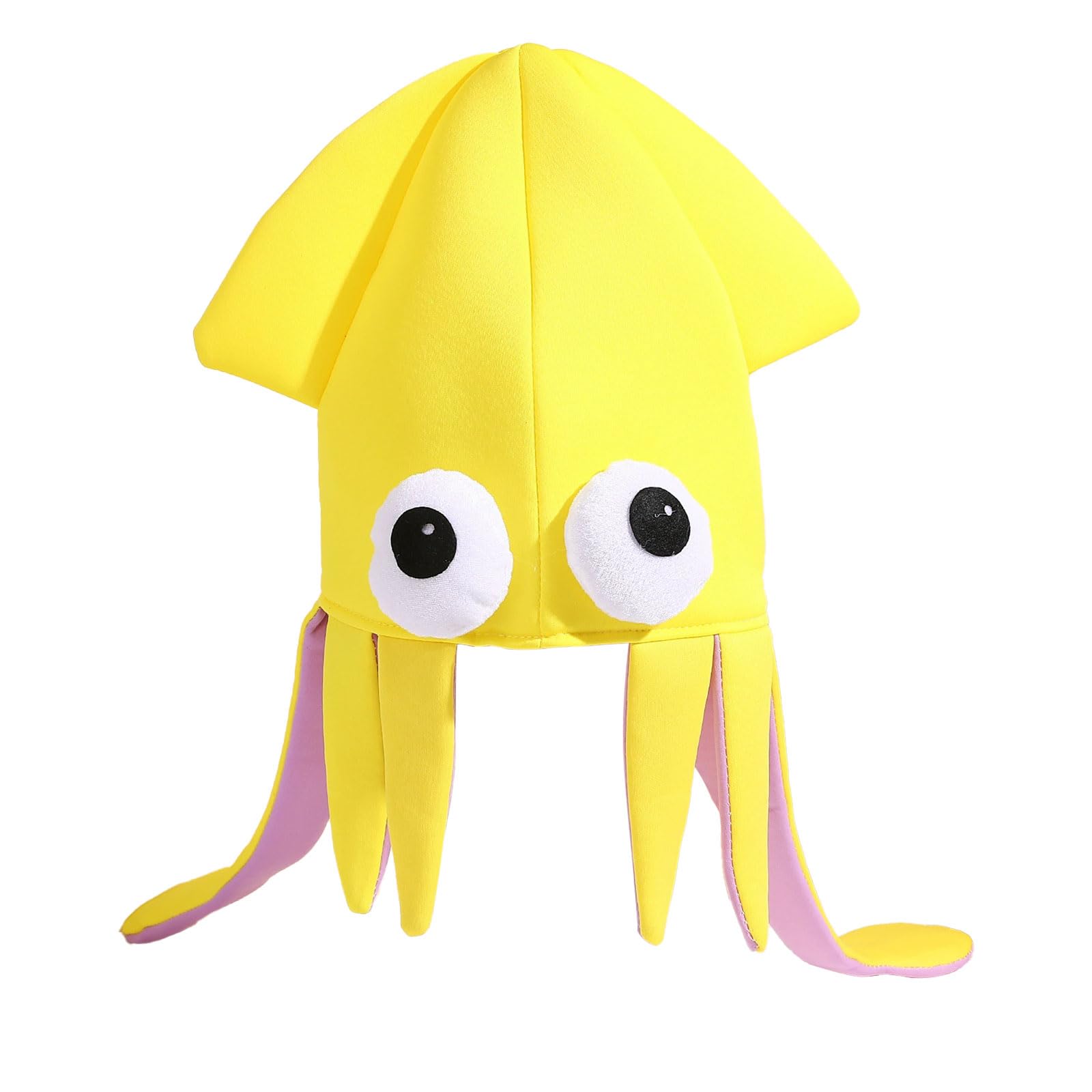 Copbopwn Playful Squid Hat Soft Breathable Fabric Funny Party Hats Octopus Hat for Costume Party Yellow Fish HatCute Sea Creature Headwear Themed Event Dressing Silly Hats for Adults (Yellow)