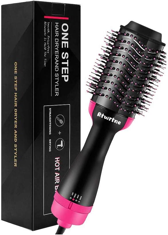 Hair Dryer Brush One-Step Hair Dryer & 4 in 1 Hot Air Brush Electric with Negative Ion Curling Dryer Brush, Straightening Brush, Dryer Style (Rose Red)