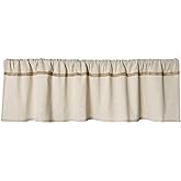 Cotton Linen Valance for Windows with Burlap Lace Trim 12 inch Length | Rustic Farmhouse Kitchen Valance, Rod Pocket Neutral Short Curtain Topper