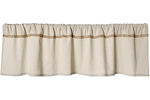 OINDEC Cotton Linen Valance for Windows with Burlap Lace Trim Rustic Farmhouse 12 inch Kitchen Valance Rod Pocket Neutral Short Curtain Topper Window Treatment