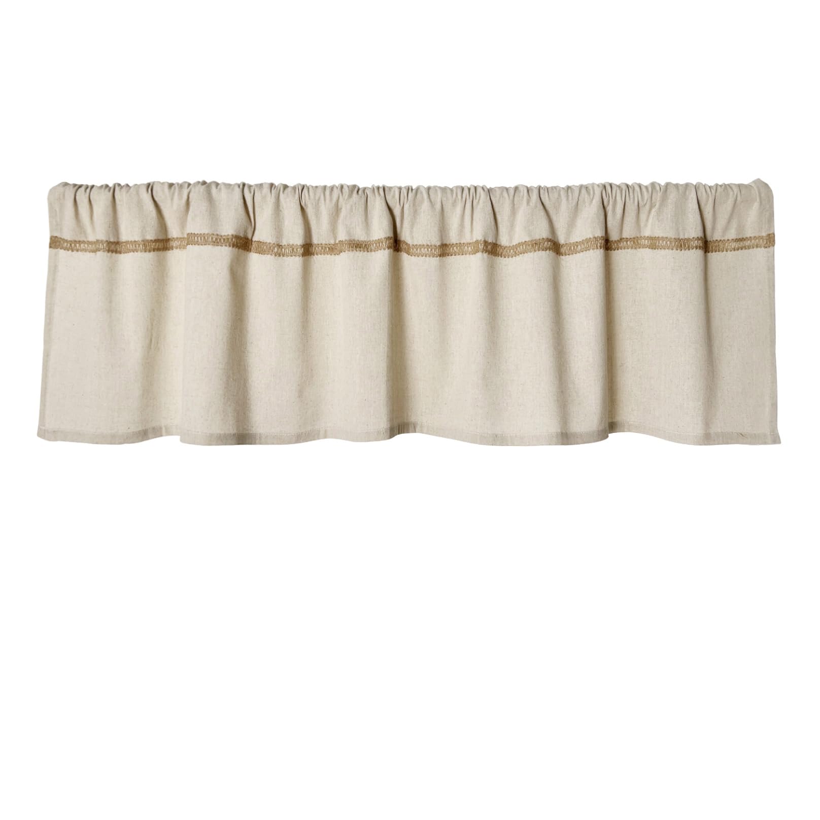 Photo 1 of Cotton Linen Valance for Windows with Burlap Lace Trim Rustic Farmhouse 12 inch Kitchen Valance Rod Pocket Neutral Short Curtain Topper Window Treatment