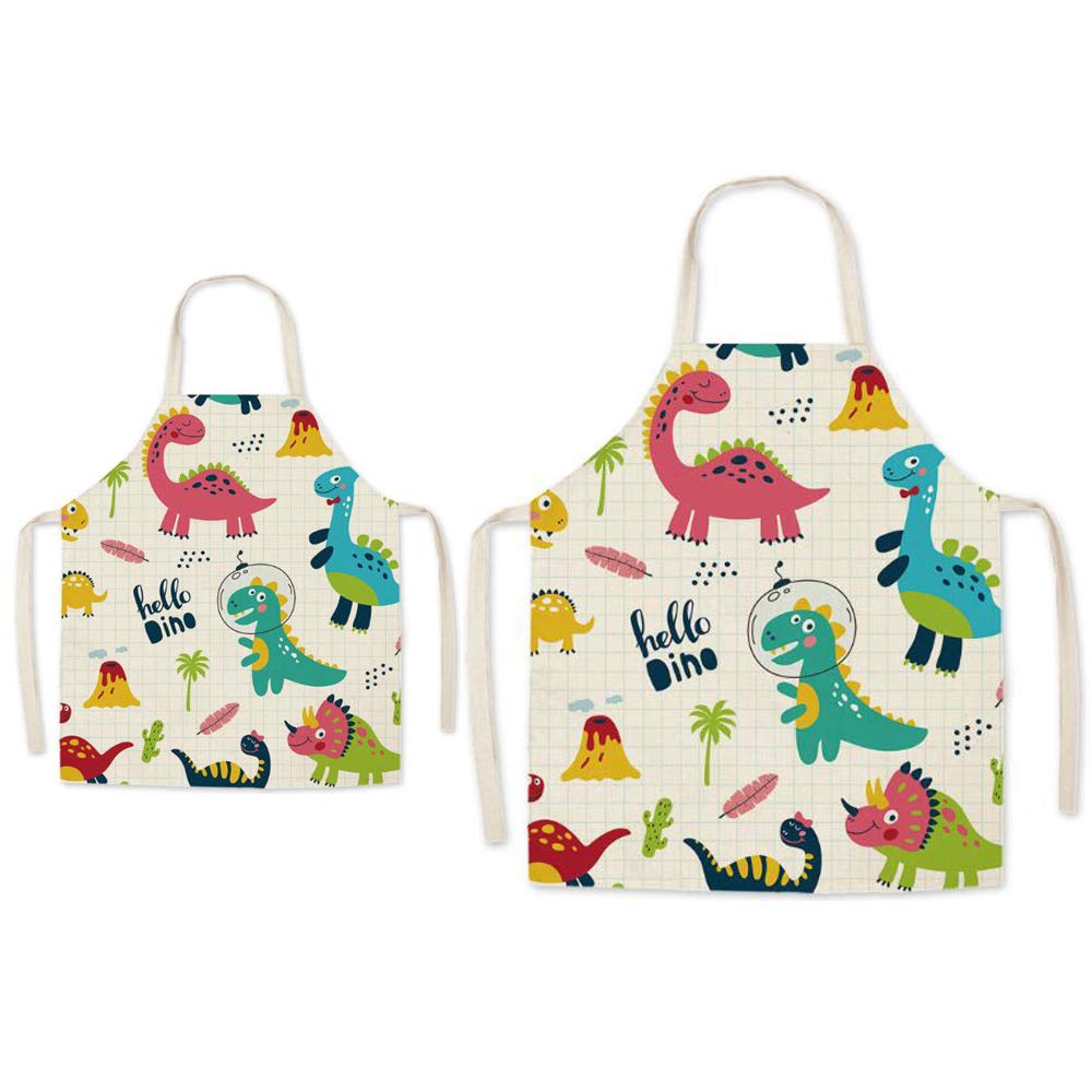 Eyand Parent and Child Apron for Cooking - Super Cute Pattern Linen Kitchen Apron for Mom Kids, Cooking Painting Gardening Apron(Dinosaur)