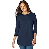 Woman Within Plus Size Perfect Three-Quarter Sleeve Crewneck Tee