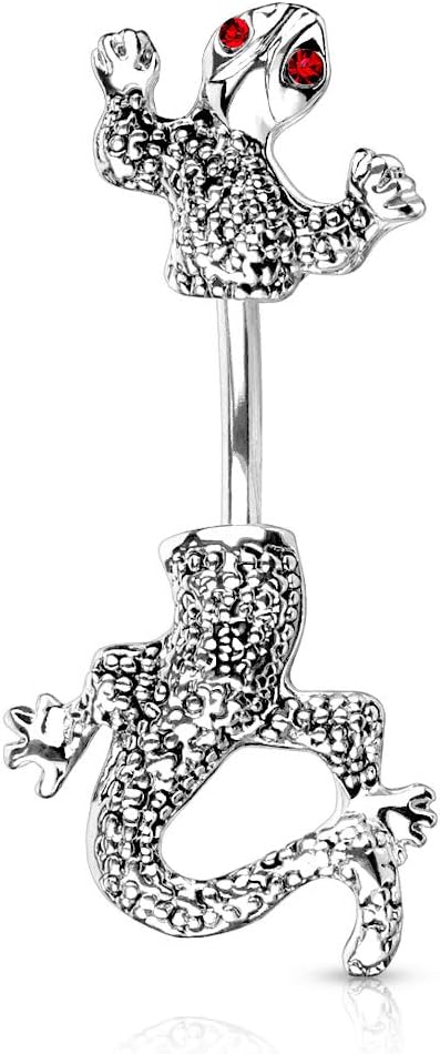 HBJ Unisex Bananabell Belly Button Piercing Chameleon Stainless Steel Zirconia Red 1.6mm x 10mm NAL8192-R