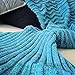 Awkli Mermaid Tail Blanket Knit Crochet and Mermaid Blanket for Adult Sleeping Blanket, Gift for Mother Day, Halloween, Thanks Giving Day (Light Blue)