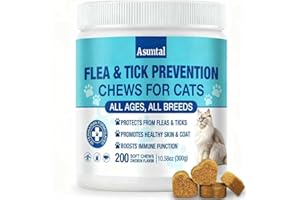 ASUMTAL Flea and Tick Prevention for Cats Chewable, Natural Cat Flea Treatment, Oral Kitten Cat Flea & Tick Control, Flea Pills Supplement with Vitamins Support Immune, Skin & Coat, 200 Soft Chews (Chicken)