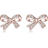 SLUYNZ Solid 925 Sterling Silver Tiny Bow Earrings Stud for Women Teens CZ Bowknot Stud Earrings